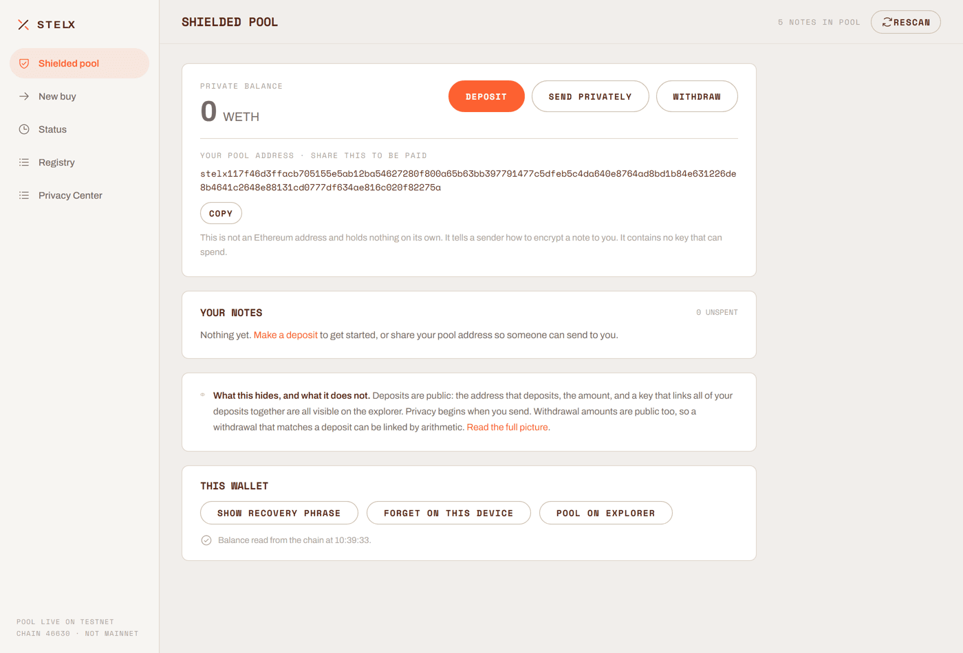 STELX wallet: balance